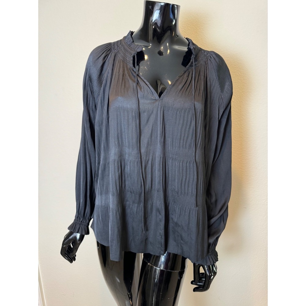 Current Air Los Angeles Blouse Women's Medium Black Pleated Boho Peasant